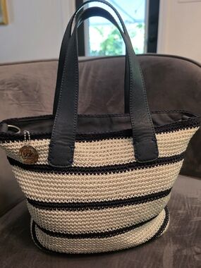 The Sak Navy & Cream Crochet Stripe Handbag-Tote